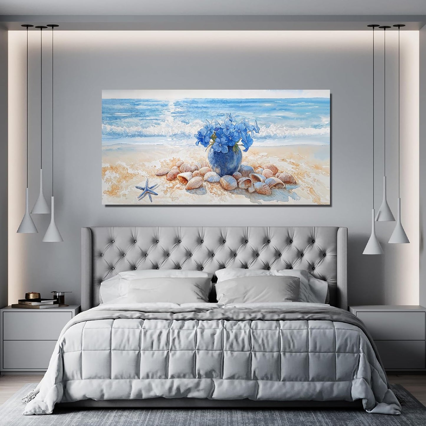Canvas Wall Art Decor Modern Landscape Art Wall For Living Room Blue Coastal Wall Art Floral Wall Decor Modern Canvas Wall Art Artwork for Walls Art Work For Home Kitchen Office Decor 20" X 40"