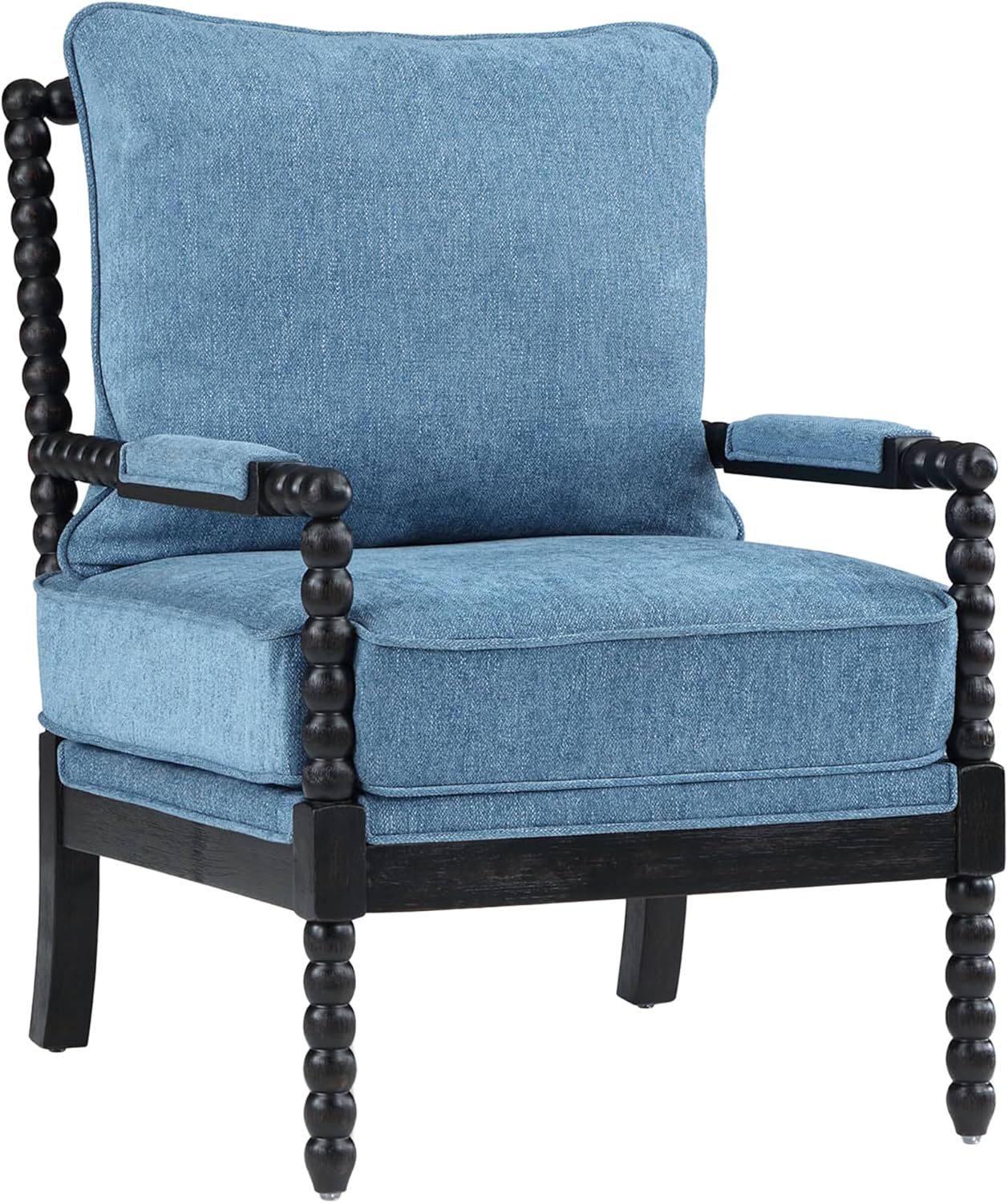 DUHOME Linen Fabric Spindle Accent Chair with Wood Frame,Modern Accent Spool Chairs with Padded Spring Seat and Brushed Blue Base for Living Room Bedroom Farmhouse Home Office Belcony
