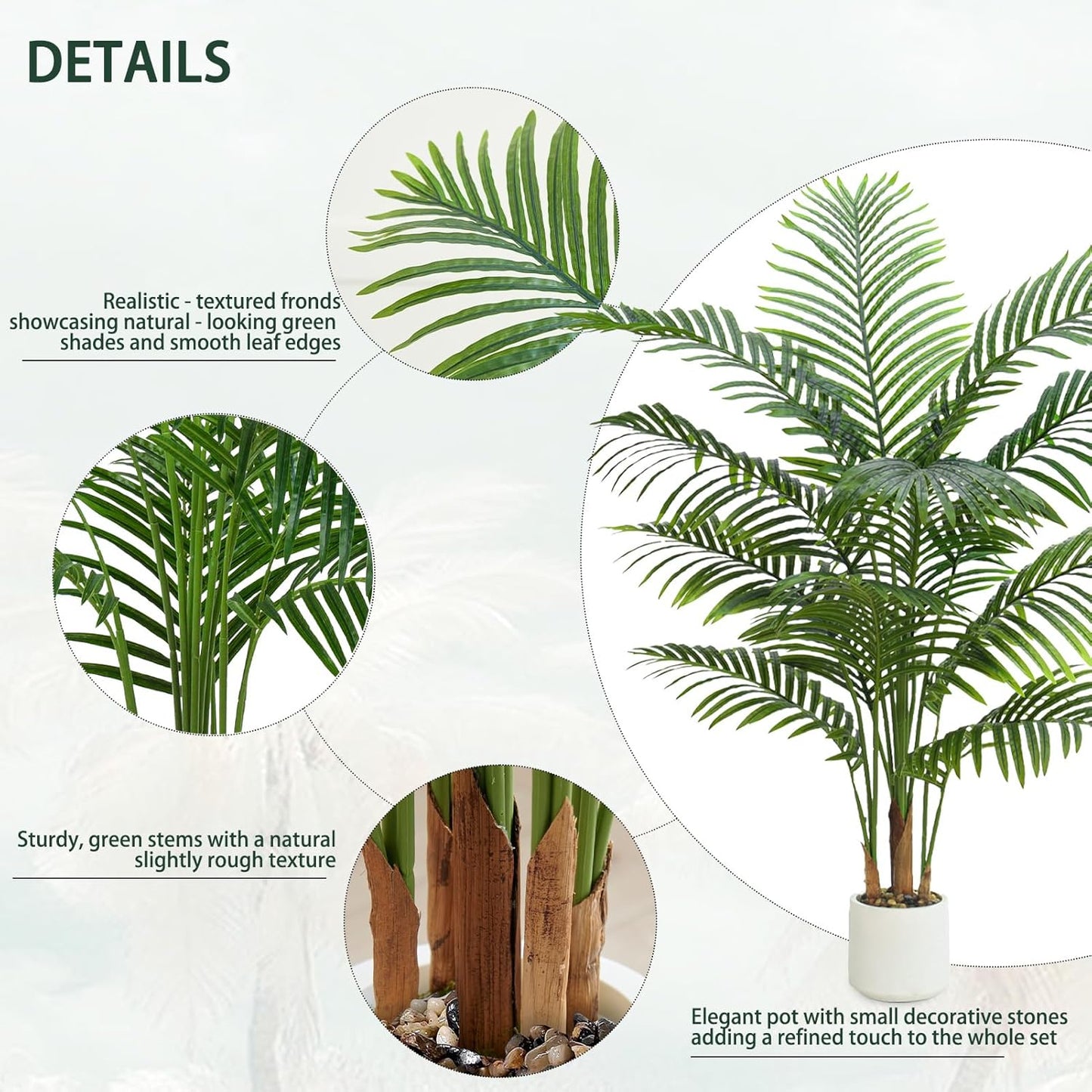 Artificial Palm Tree Indoor Plant 5FT Tall Fake Tropical Palm Tree in Pot, Real Bark Design Faux Areca Palm Tree for Home Office Living Room Bedroom Farmhouse Modern Outdoor Topiary Tree (13 Trunks)