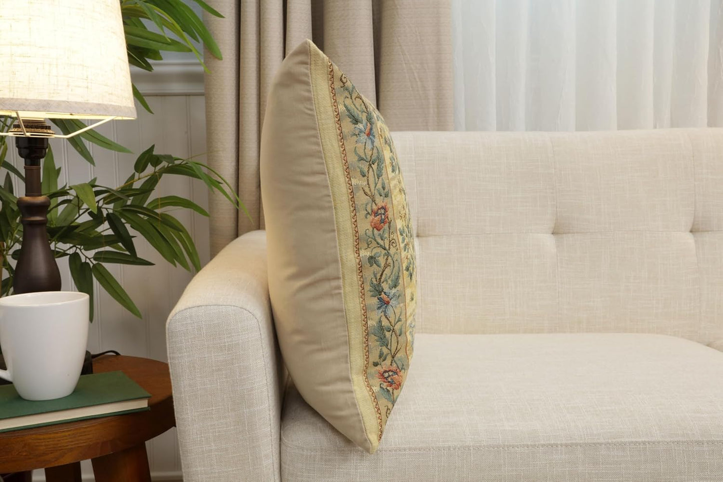 Charlotte Home Furnishings Throw Pillow Covers, Decorative Boho Pillow Covers for Couch, Light Tree of Life Square Cushion Cases 18x18 in, European Cotton Jacquard Woven for Cozy Bedroom Decor