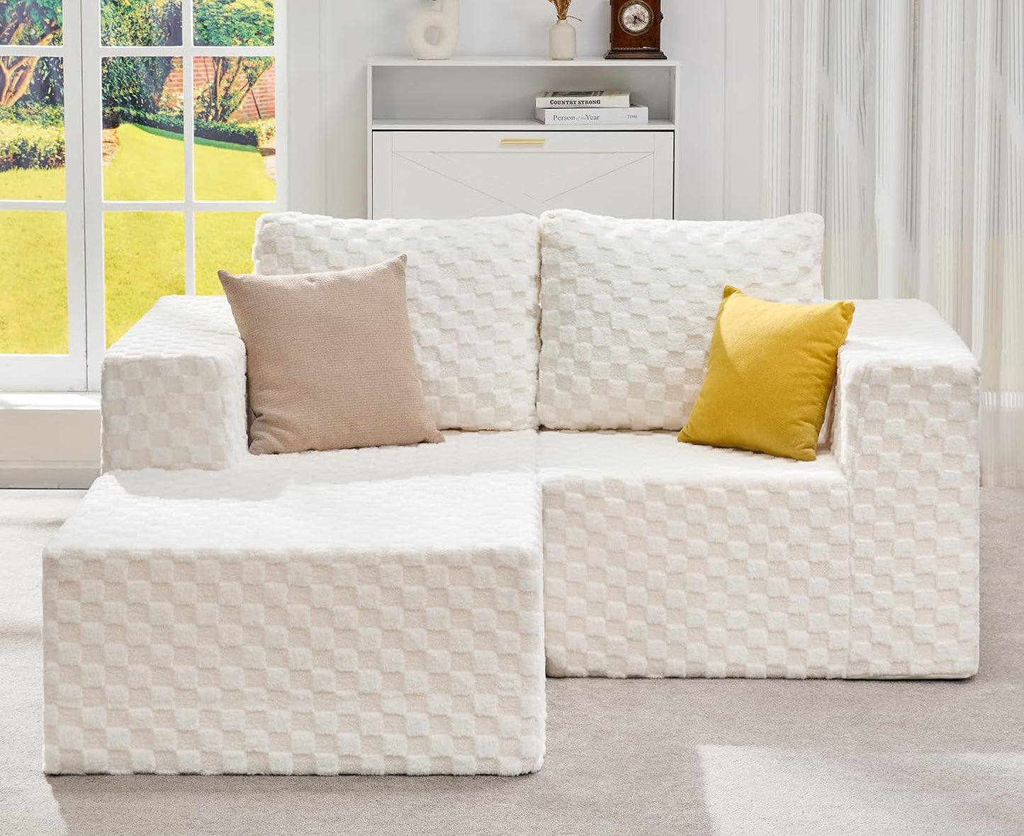 Hobestluk Modular Sectional Sofa Memory Foam Couch L Shape Sofa for Living Room Loveseat with Chaise Lounge Cloud Couch with Removable Cover (Plush White, Loveseat with Chaise)