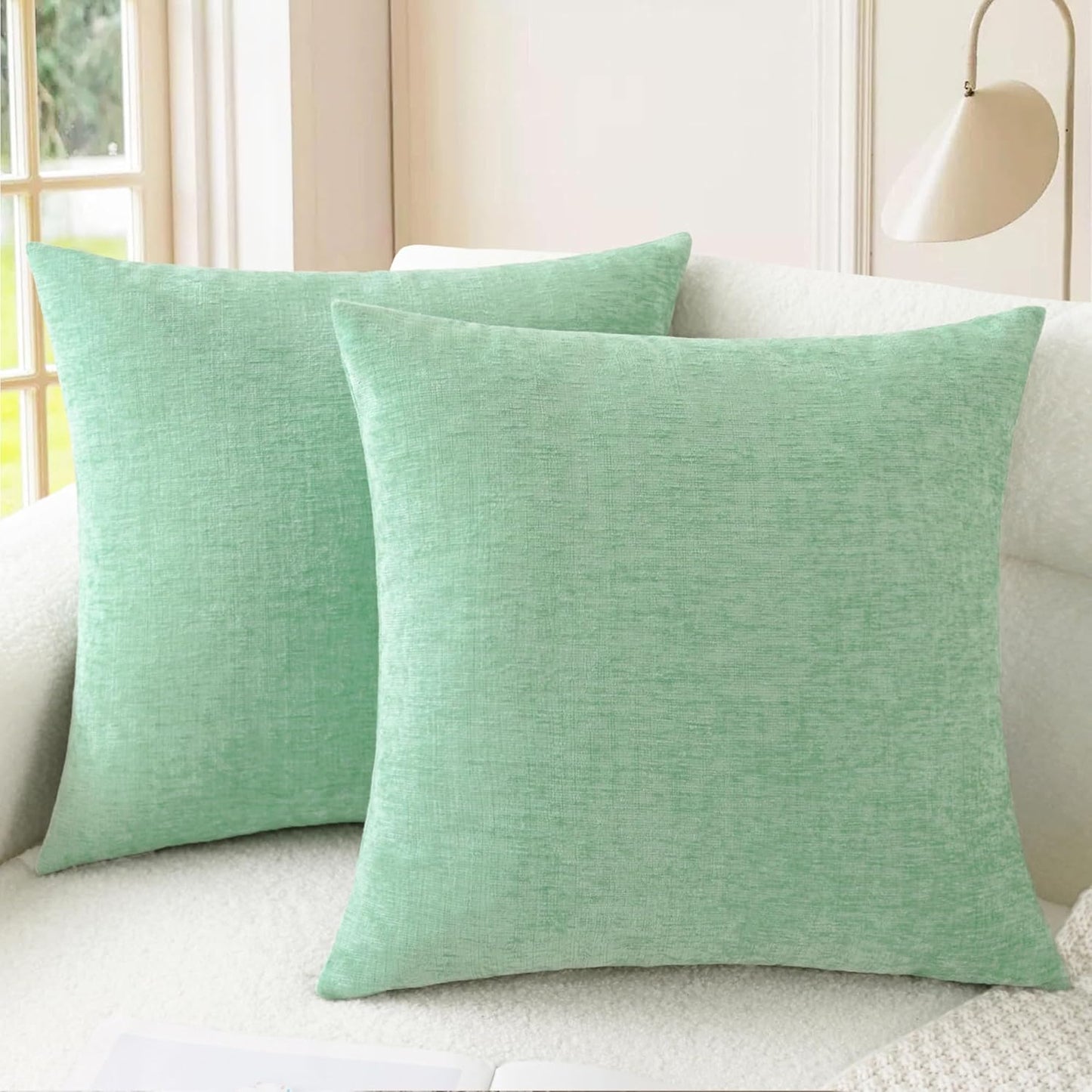 CaliTime Throw Pillow Covers Decorative 22 X 22 Inches Pack of 2 Cozy Chenille Cushion Cases for Couch Sofa Bed Living Room Home Grey Green
