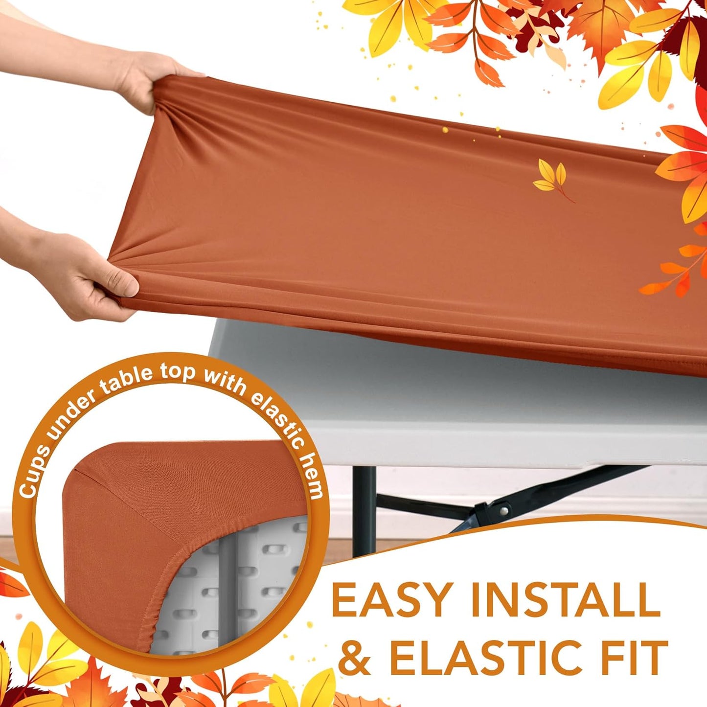 Fitted Tablecloth for 6 Foot Rectangle Tables-6 Pack Rust Elastic Outdoor Picnic Table Cover-Spandex Stretch Folding Table Cloths 6 ft for Camping Dining Room Patio Kitchen Banquet Party