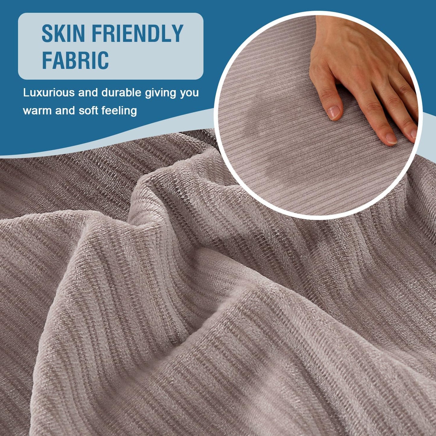 H.VERSAILTEX Velvet Stretch Sectional Couch Covers 4 Pieces Sofa Seat Cushion Covers L Shape Separate Cushion Couch Cover for Both Left/Right Couch (Large Sofa 3 Seater + 1 Chaise, Taupe Striped)