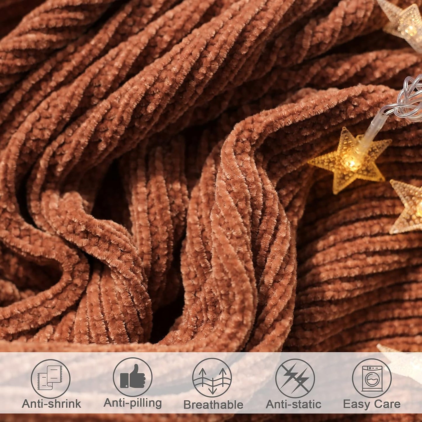 lifein Throw Blanket for Couch, Soft Boho Bed Throw,Cozy Burnt Orange Chenille Knitted Small Spring Lightweight Throw for Spring(Rust,50 * 60")