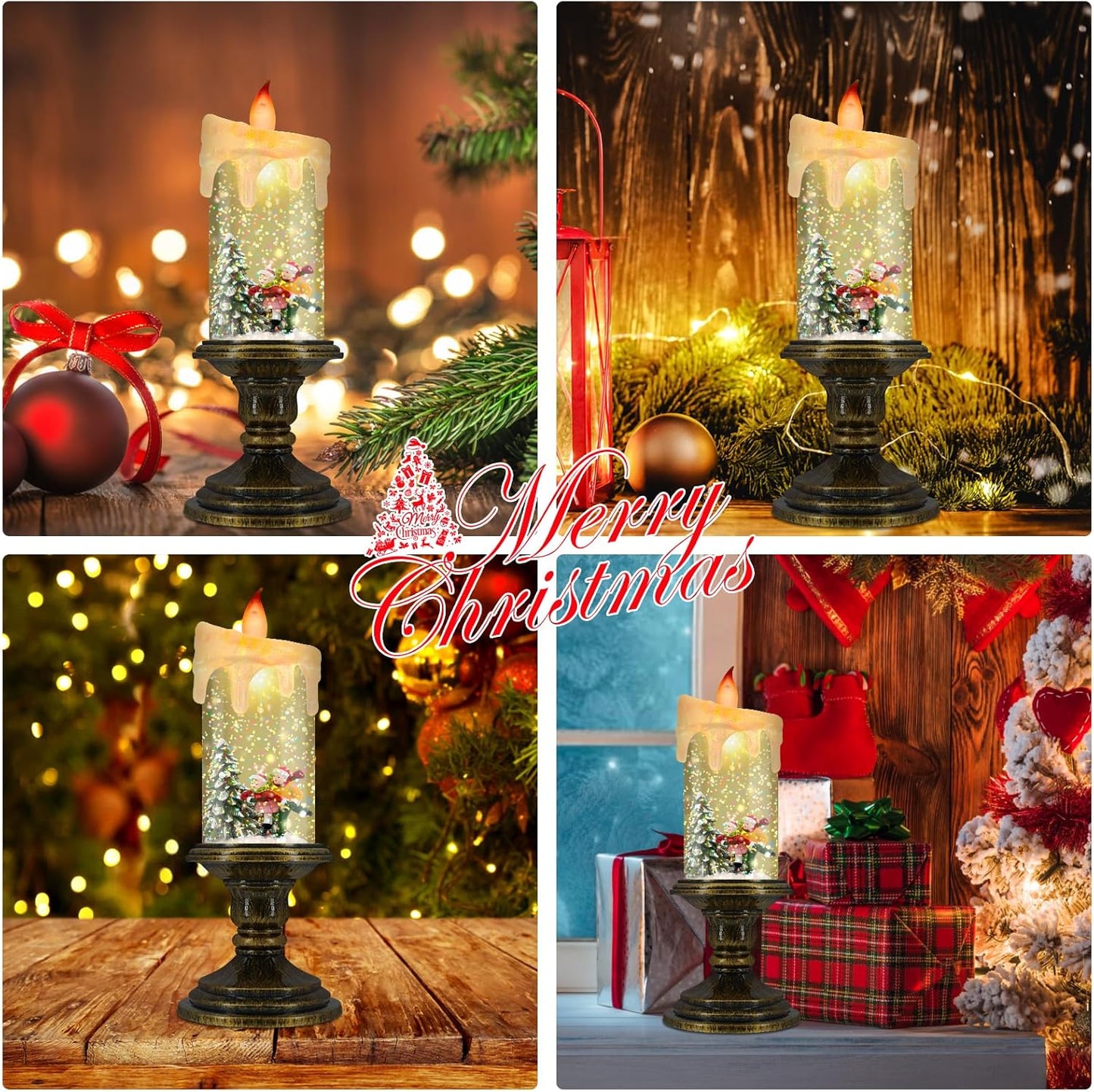 Christmas Flameless Candles, Flickering LED Candles with Timer, Snow Globe Candle Lights for Christmas Decorations