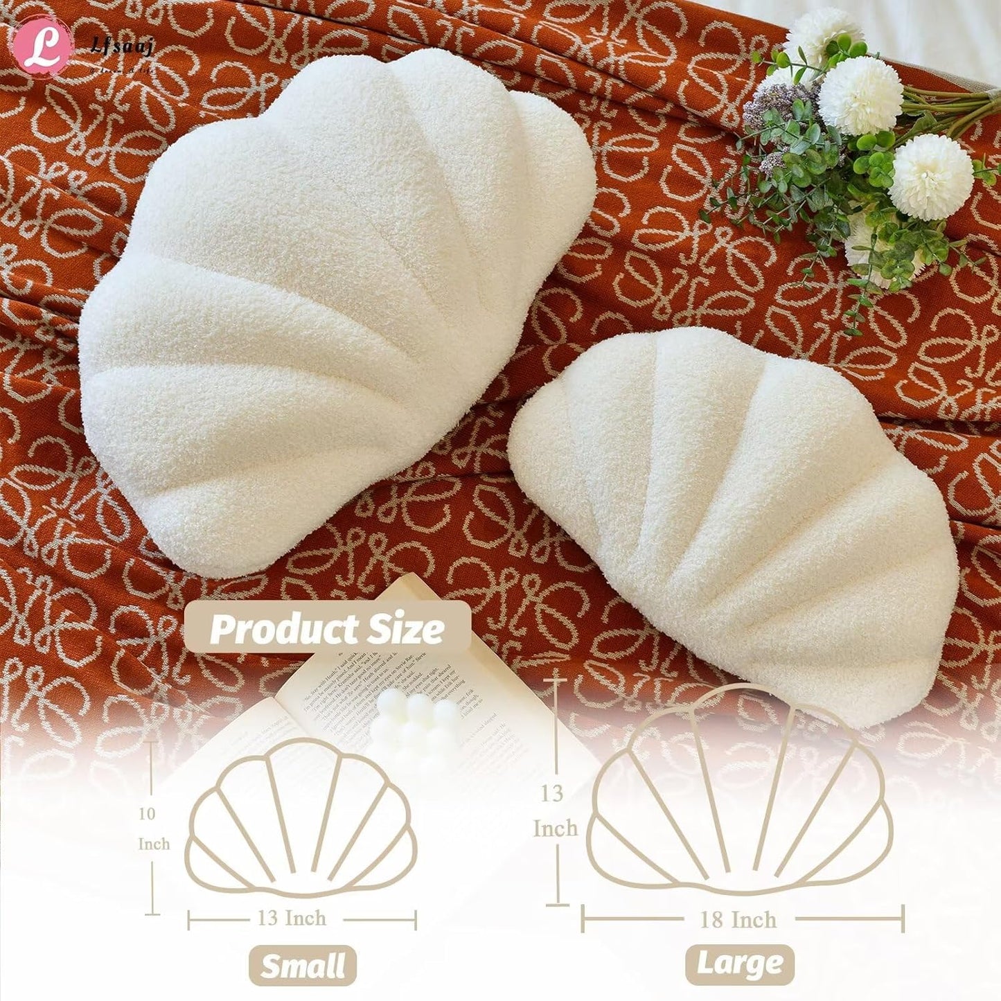 Seashell Throw Pillows, Shell Shaped Throw Pillows, 18 Inch Soft Home Decorative Pillow Plush Cushion for Bed Couch Living Sofa Room Decor Accent Throw Pillow (Beige 18Inch)