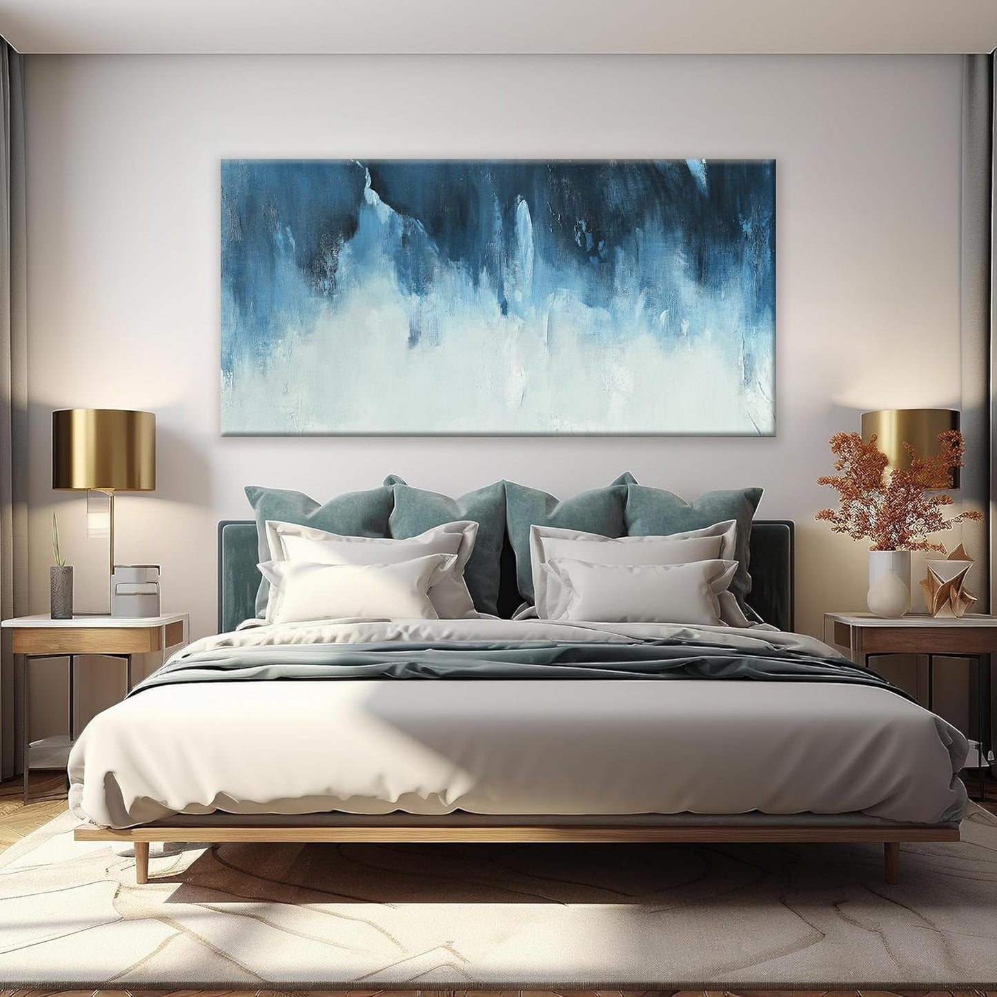 Canvas Wall Art Decor Large Wall Art Pictures For Living Room Abstract Art Work Decoration White Blue Wall Art Decor Abstract Wall Art Paintings Prints for Bedroom Office Kitchen Wall Decor 29" x 58"