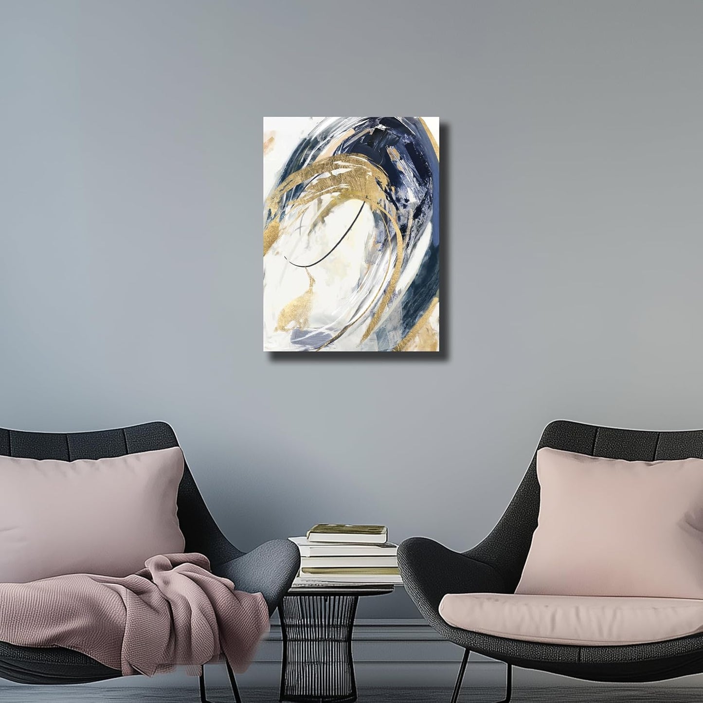 Belmrxne Abstract Art Blue and Gold Wall Art Modern Artwork Hanging Canvas Painting for Living Room Bedroom Dining Room Office Home Decor 12x16 inch