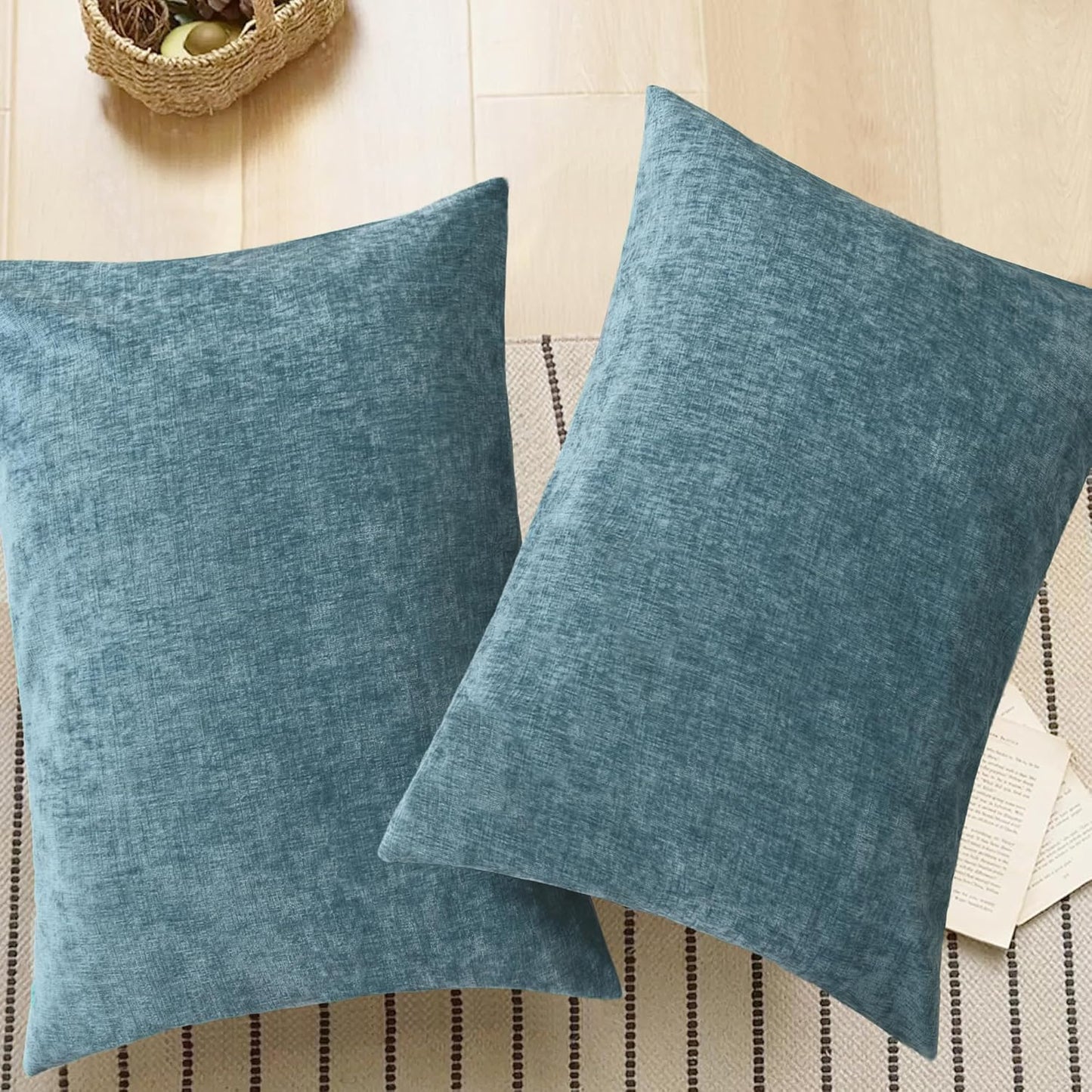 CaliTime Throw Pillow Covers Decorative 20 X 26 Inches Pack of 2 Cozy Chenille Standard Pillow Shams Cases for Couch Sofa Bed Living Room Home Smoke Blue