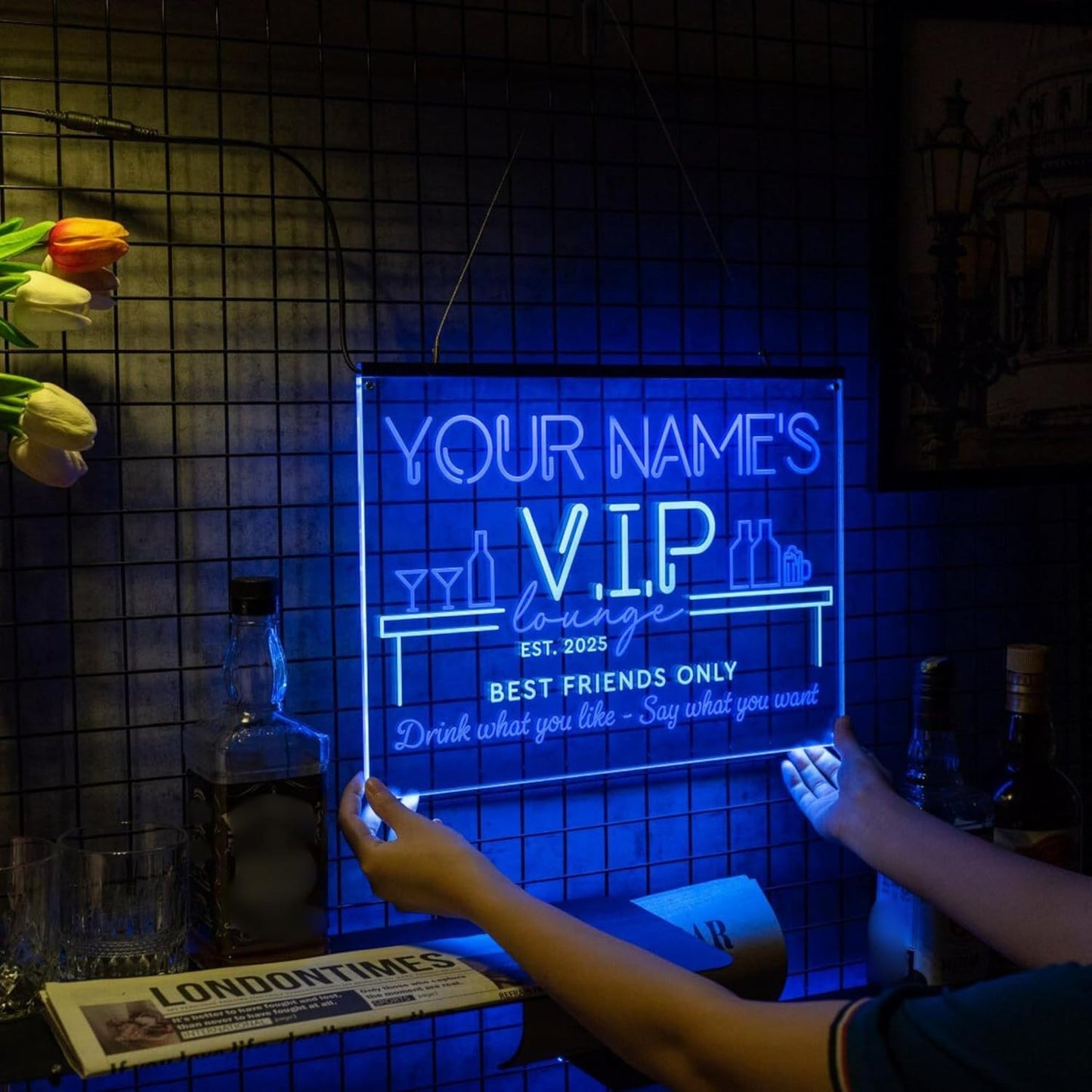 Personalized Bar Signs with Your Name for home wall light up with personalized pub name, man cave accessories, beer themed neon customizable lighted sign