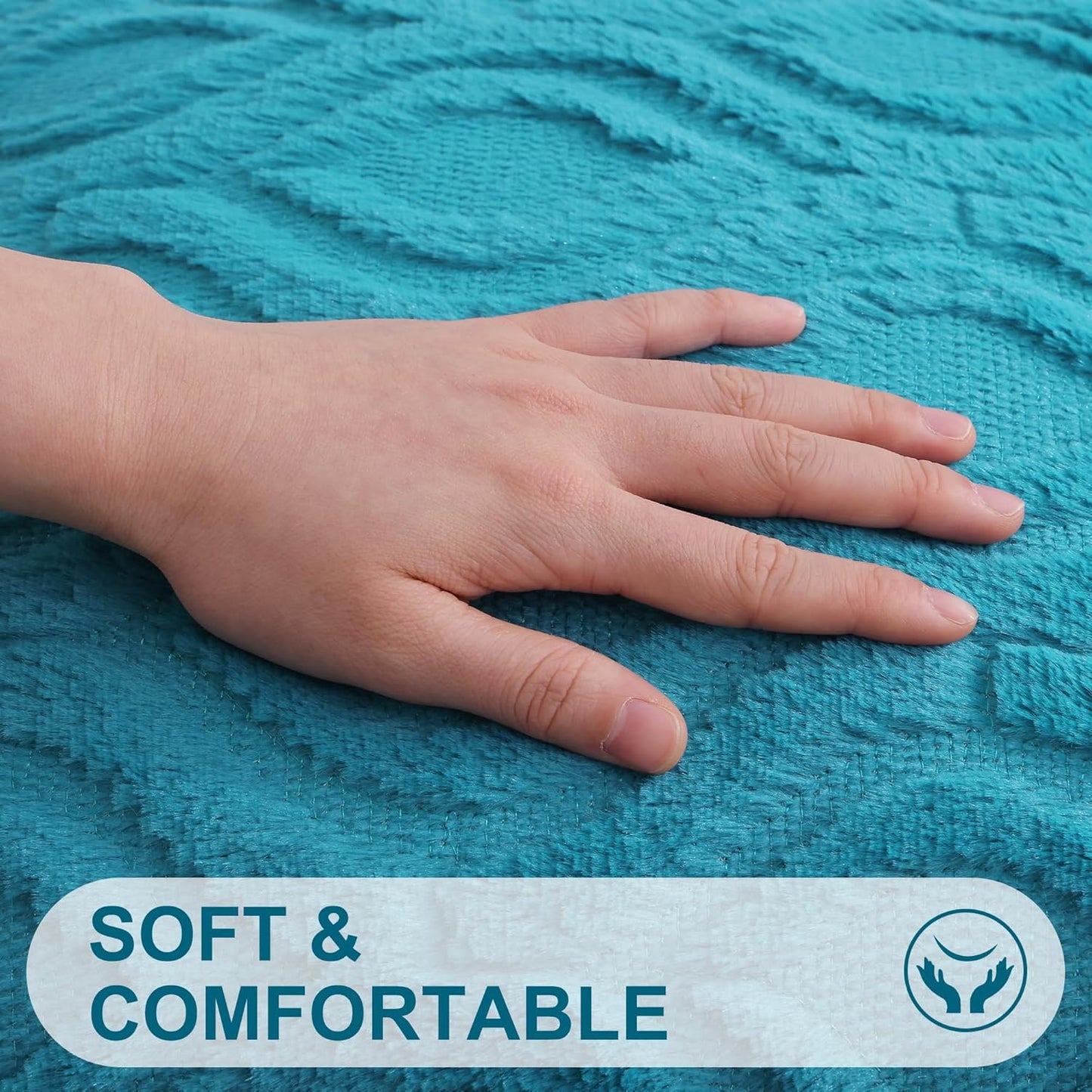 decorUhome Fall Throw Pillow Covers 22x22 Inch Set of 2, Soft Plush Decorative Faux Fur Teal Solid Couch Pillow Covers, Accent Farmhouse Neutral Square Euro Pillow Cases for Sofa Bed Living Room