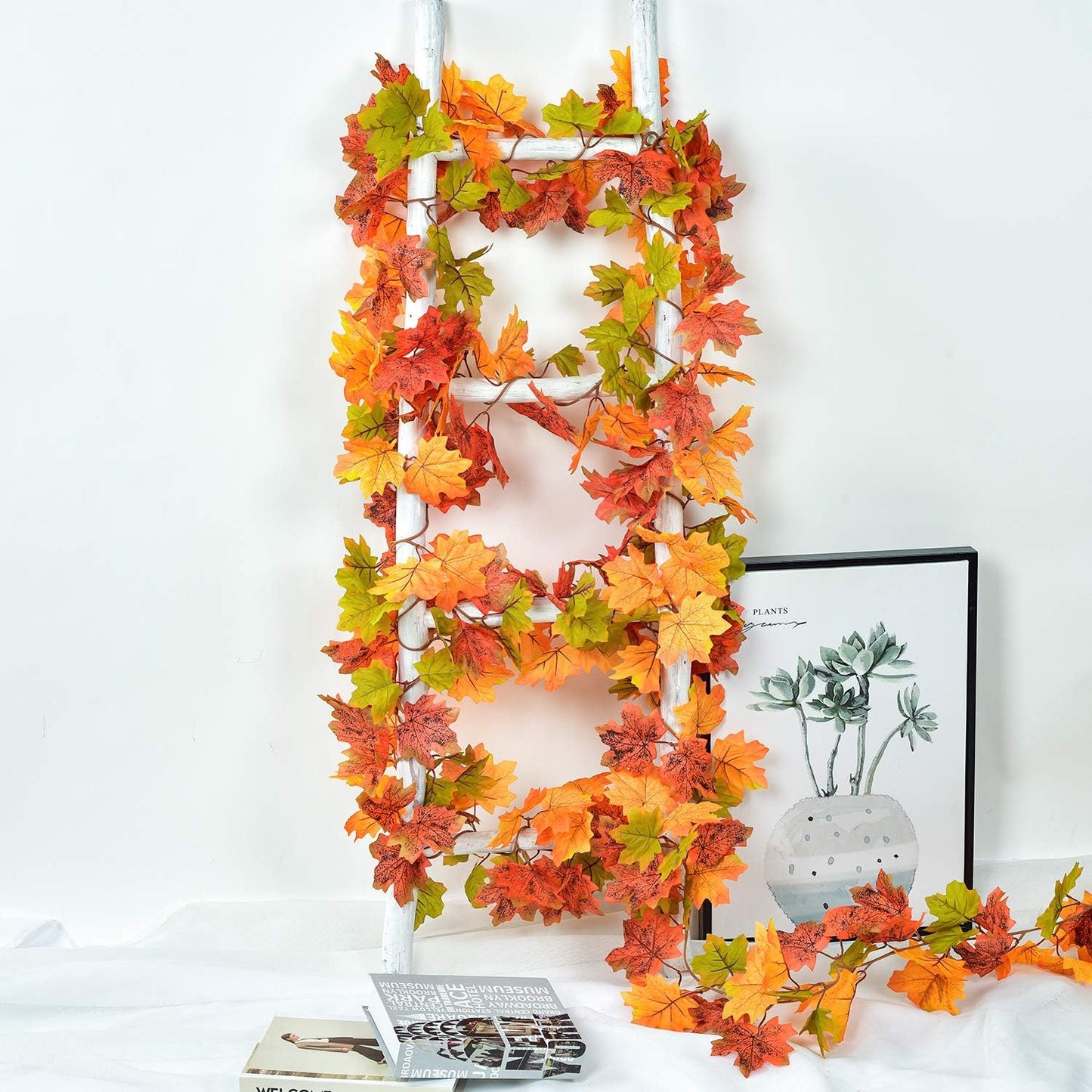 2 Pack Fall Maple Leaf Garland Artificial Maple Garland, Autumn Hanging Fall Leave Vines for Indoor Outdoor Wedding Thanksgiving Dinner Party Decor