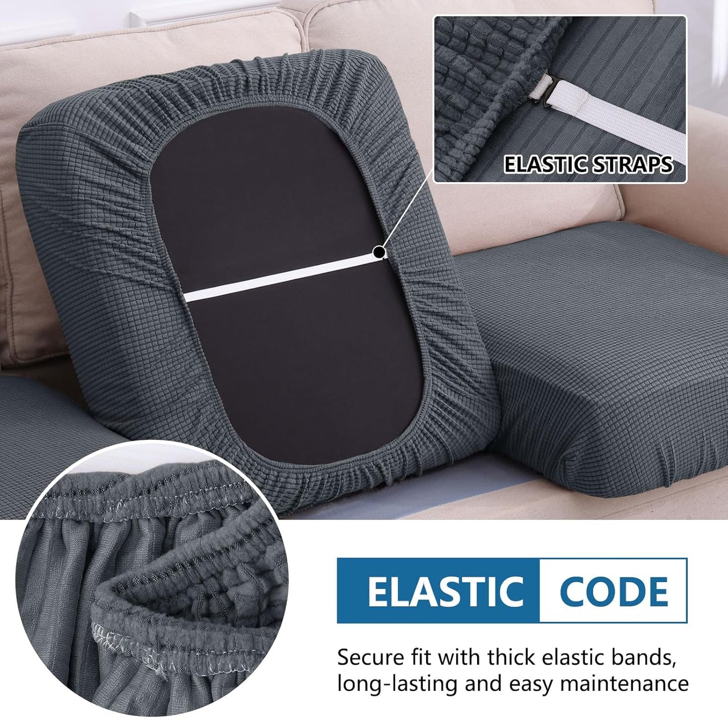 hyha Waterproof Couch Cushion Covers for Pets, Non Slip Sofa Seat Cover for Dogs Washable, Soft Thick Stretch Jacquard Fabric, Sofa Slipcovers with Elastic Bottom (1 Chaise+3 Seater, Grey)