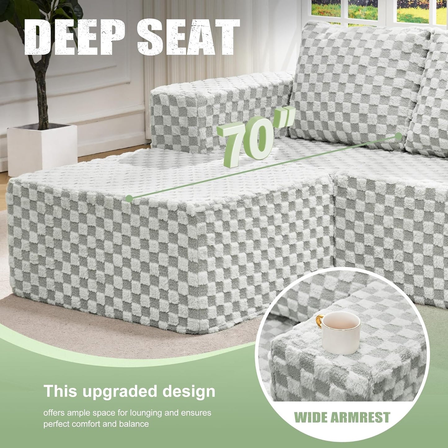 Hobestluk Modular Sectional Sofa Memory Foam Couch L Shape Sofa for Living Room Loveseat with Chaise Lounge Cloud Couch with Removable Cove (Plush GREYOLIVE, Loveseat with Chaise)