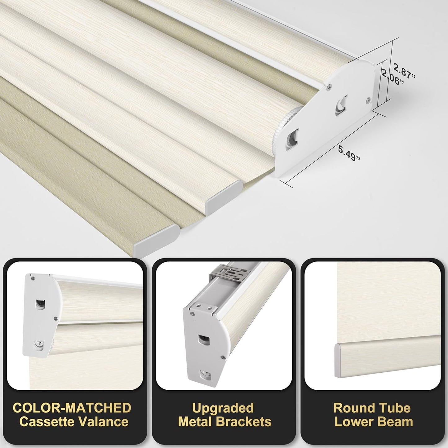 BERISSA Cordless Dual Roller Shades with Cassette Valance, Double Window Shades - Blackout and Light Filtering, Day and Night for Home Office Door. Striped Jacquard Beige. 34 W x 56" H