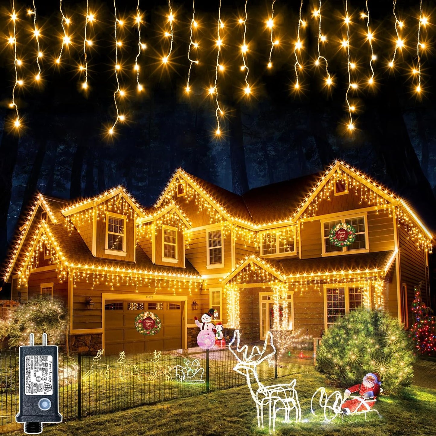 Icicle Lights for Outside 99ft 1216 LED Christmas Lights Outdoor 8 Modes with 228 Drops, Waterproof Plug in Fairy String Lights for Party, Holiday, Wedding, Christmas Decoration, Warm White