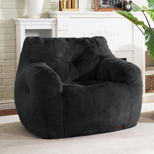 Hobestluk Bean Bag Chair for Adult Small Bean Bag Chairs with Arms Furry Beanbag Chair with Foam Filler Stuffed Bean Bag Sofa for Reading in Bedroom Living Room and Dorms (Black)