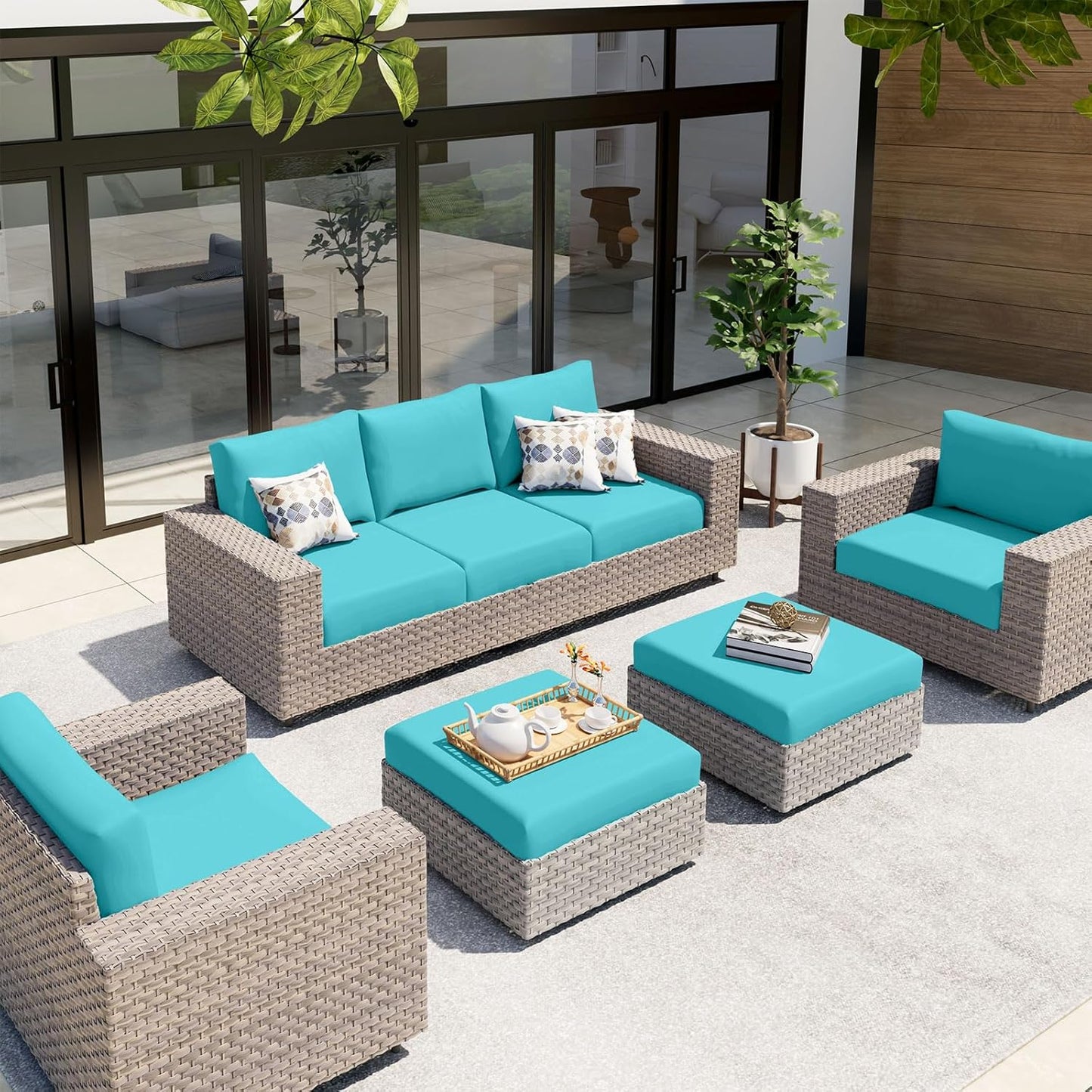 hyha Waterproof Couch Cushion Covers, Stretch Sofa Couch Seat Slipcover for Dog Washable, Non-Slip Waterproof Outdoor Cushion Covers for Patio Furniture Replacement (1 Piece for Large, Peacock Blue)