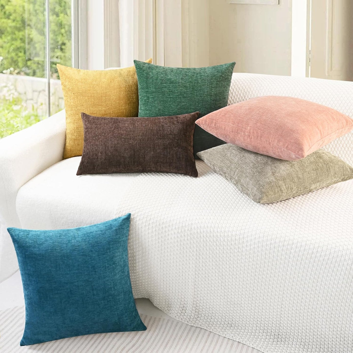 CaliTime Throw Pillow Covers Decorative 20 X 20 Inches Pack of 2 Cozy Chenille Cushion Cases for Couch Sofa Bed Living Room Home Light Taupe