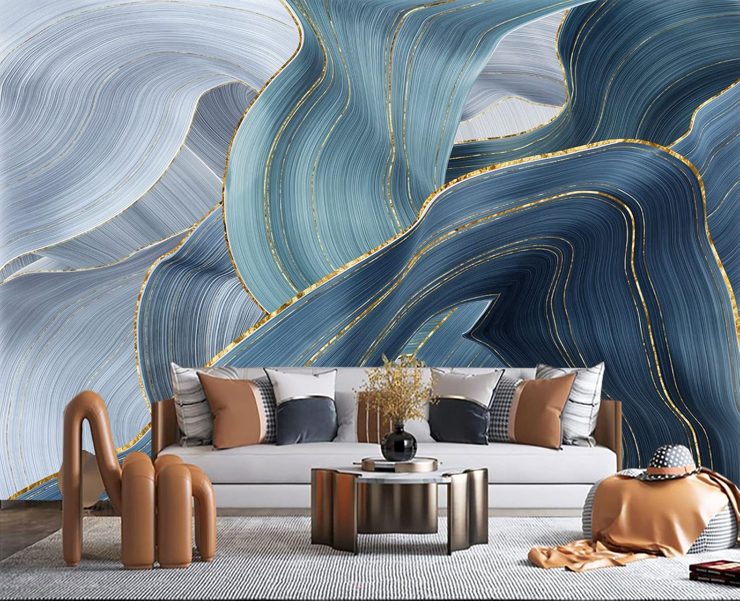 Gilding Marble Blue Wall Mural Wallpaper for Bedroom 178" x 117"
