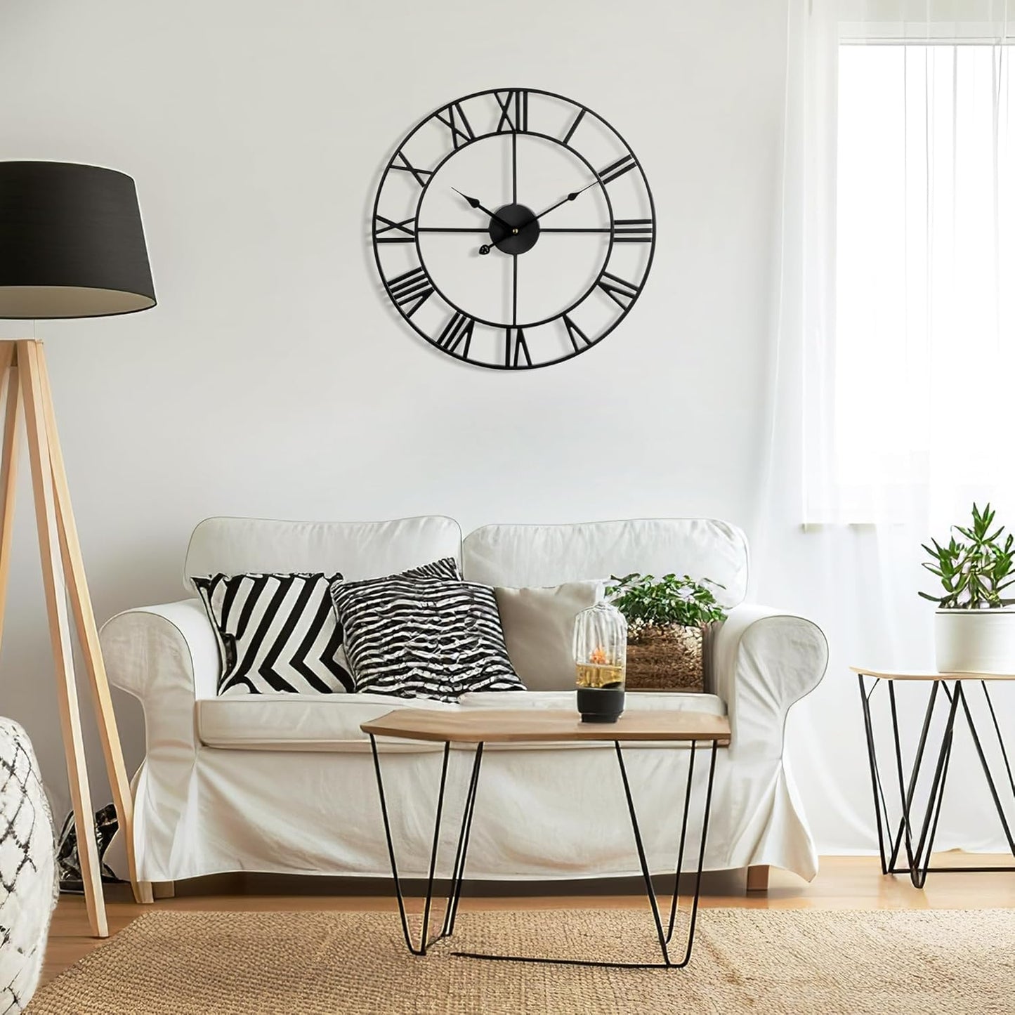 Large Wall Clock - 40cm/ 16 Inches Silent Non-Ticking Metal Wall Clock, Black, Vintage Modern Style, Battery Operated, Ideal for Living Room, Bedroom, Office, Farmhouse Decor
