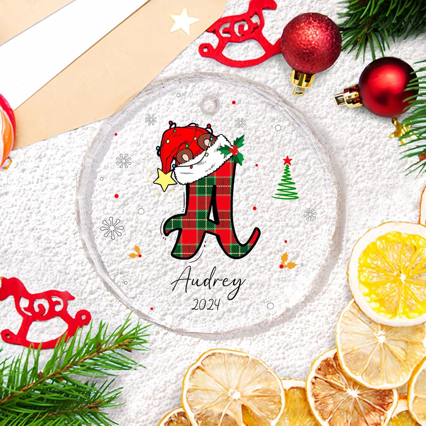 Personalized Christmas Ornaments with Initial Name, Acrylic Custom Monogram Initial A-Z Christmas Ornament 2025 for Kids Family Friends, Customized Letter Name Ornaments for Christmas Tree Decorations