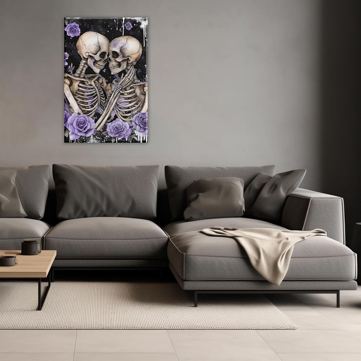 Skull Canvas Wall Art Couple Skeleton Holding Each Other Picture Art Poster Abstract Lover Painting Modern Artwork Horrible Halloween Decor(Artwork-2,20"x30")
