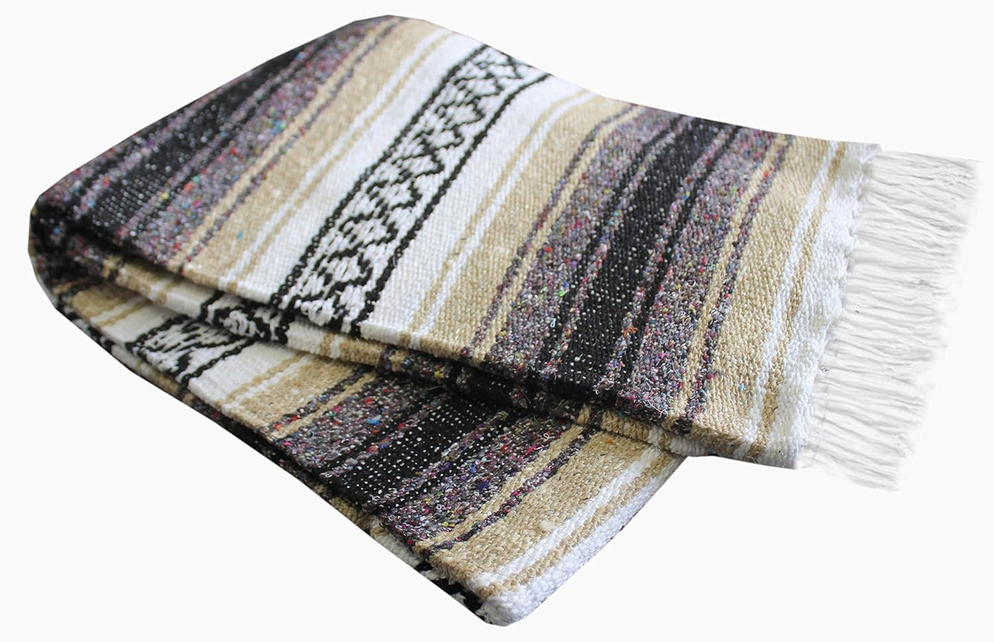 Del Mex Classic Mexican Blanket, Large Authentic Woven Falsa Throw (70"x50"), Artisan Southwest Décor for Beach, Yoga, Outdoors (Tan)