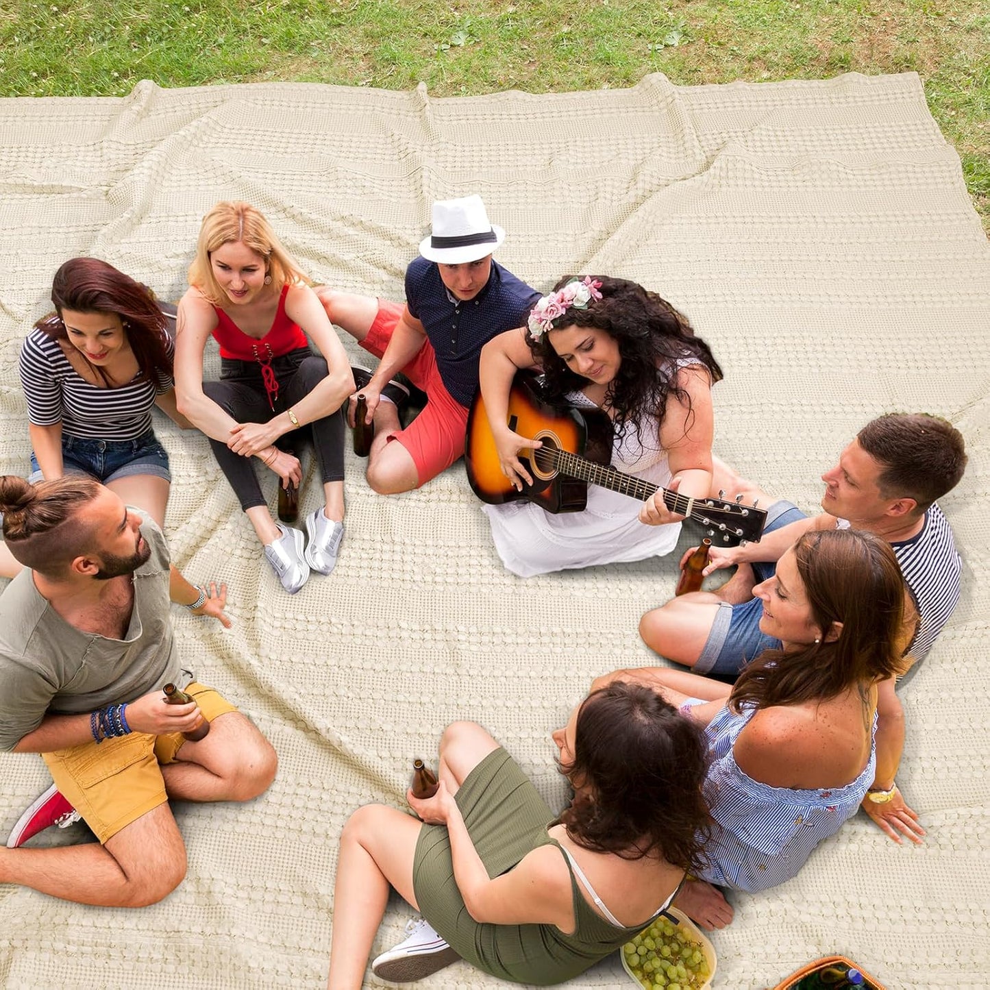 PHF 100% Cotton Waffle Blanket Oversized King 120"x120", Lightweight Breathable Extra Large 10'x10' Summer Blankets for Bed, Giant Big Luxury Aesthetic Woven Bedding for Home Decor, Undyed