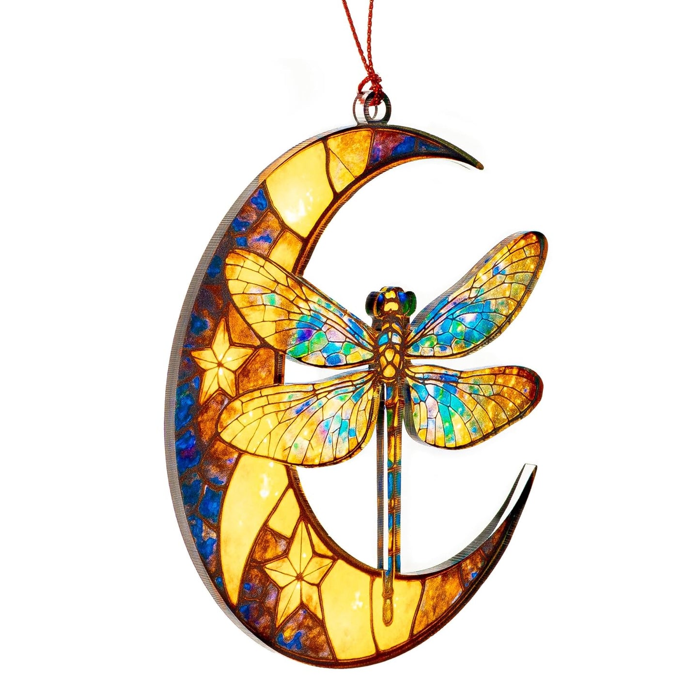Dragonfly Moon Ornament – Stained Glass Style Suncatcher Memorial Gift – Spiritual Remembrance Decor for Loss of Loved One – Symbol of Hope and Transformation Hanging Decoration