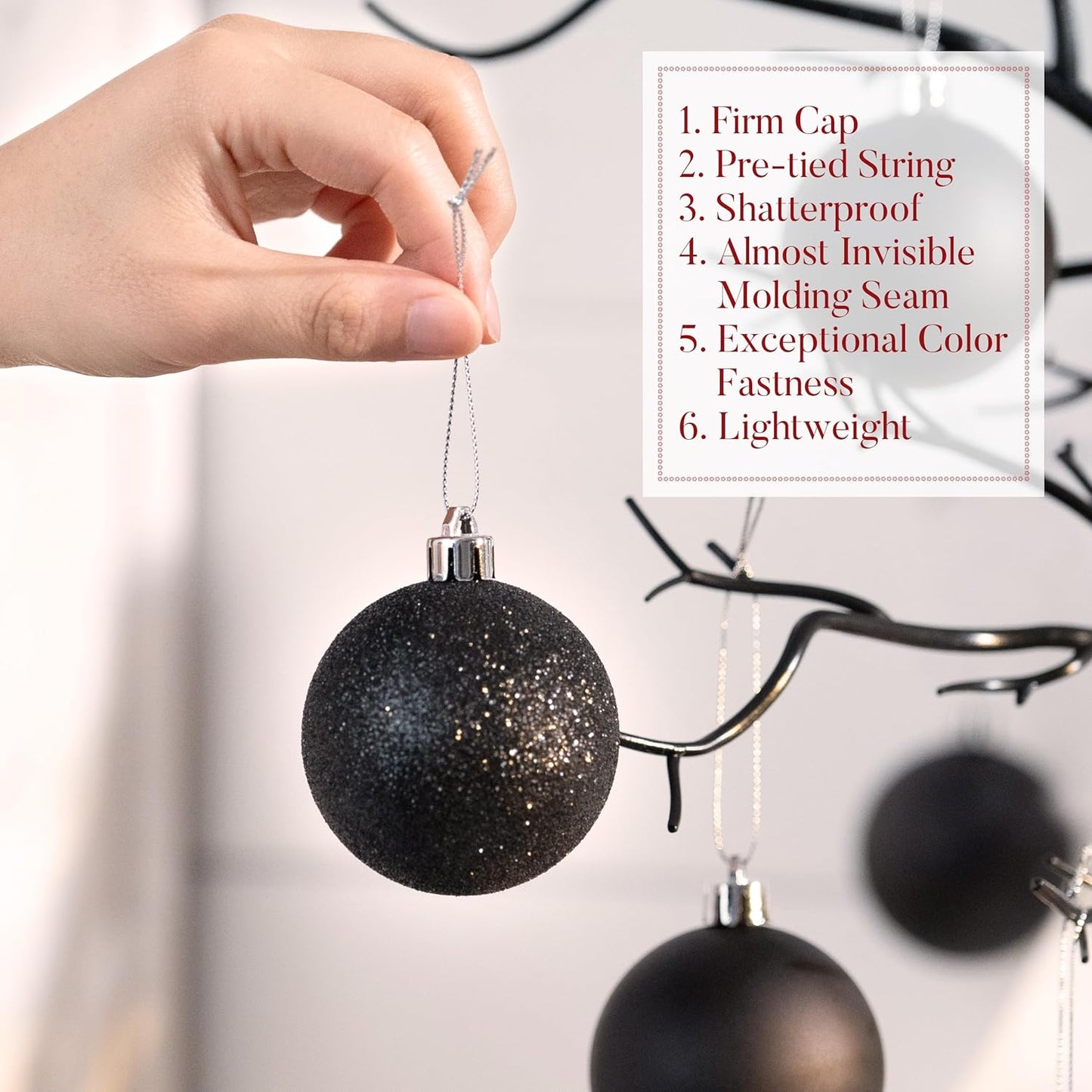 Valery Madelyn Christmas Tree Decorations Ornament Set for Fall Halloween, 50ct 2 Inches Black Shatterproof Christmas Ball Ornaments Hanging Xmas Holiday Party Decor