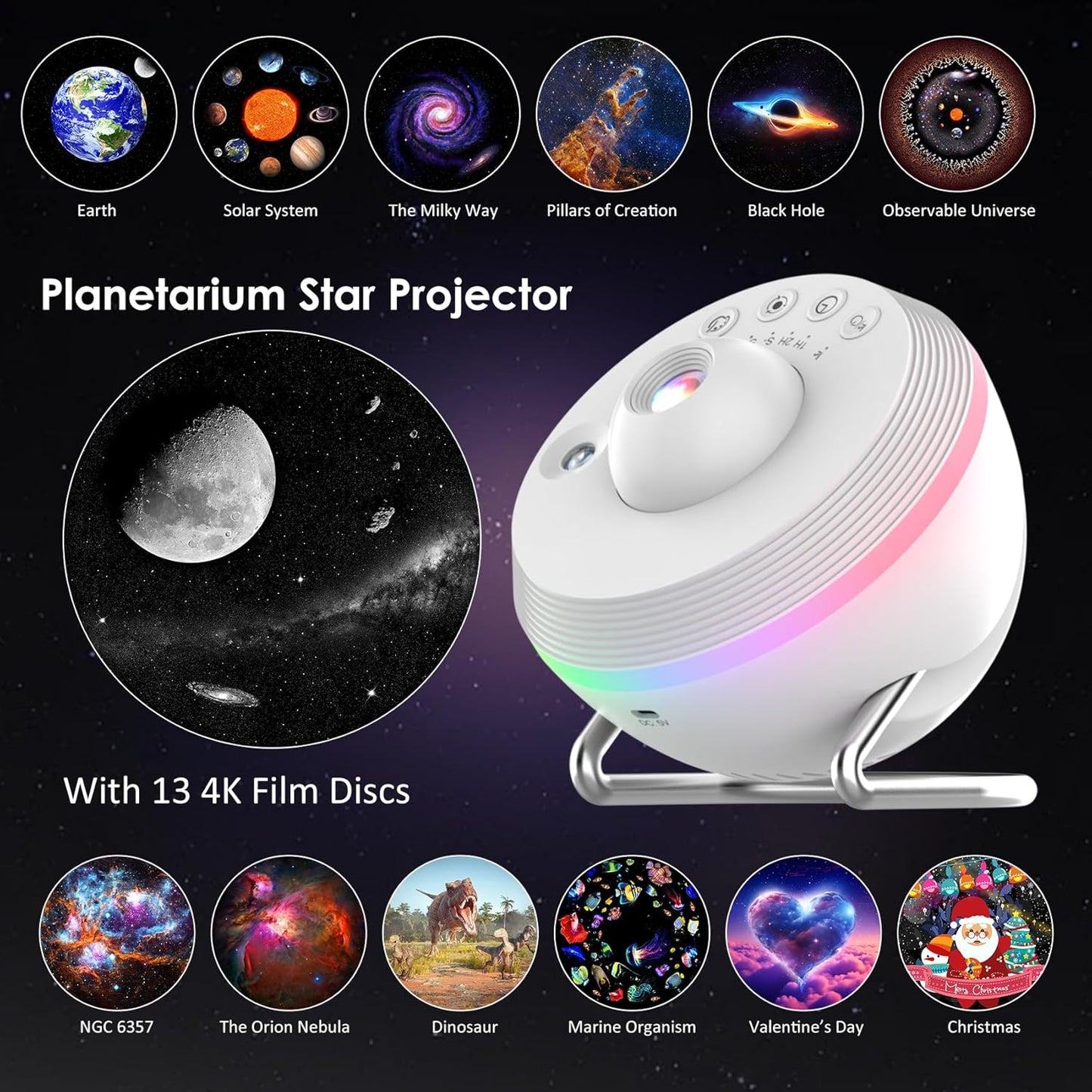 Elec3 Planetarium Star Projector, Meteor Galaxy Projector for Bedroom with 12 Slides Discs, Multicolor Light Effects, Nebula Projector Lamp Starry Sky Night Light Projector for Kids Teens Adults
