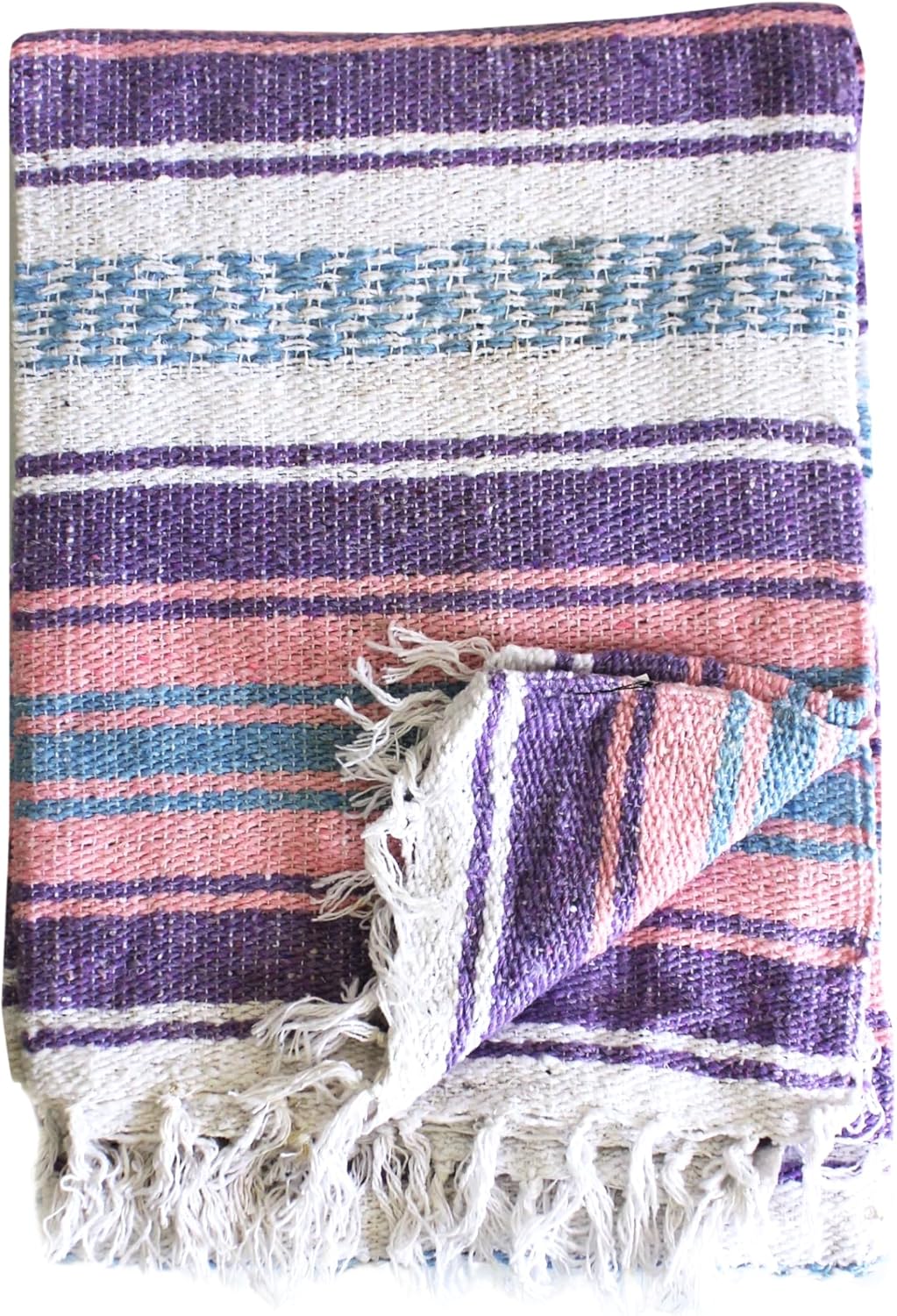 Del Mex Classic Mexican Blanket, Large Authentic Woven Falsa Throw (70"x50"), Artisan Southwest Décor for Beach, Yoga, Outdoors (Lavender/Pink)