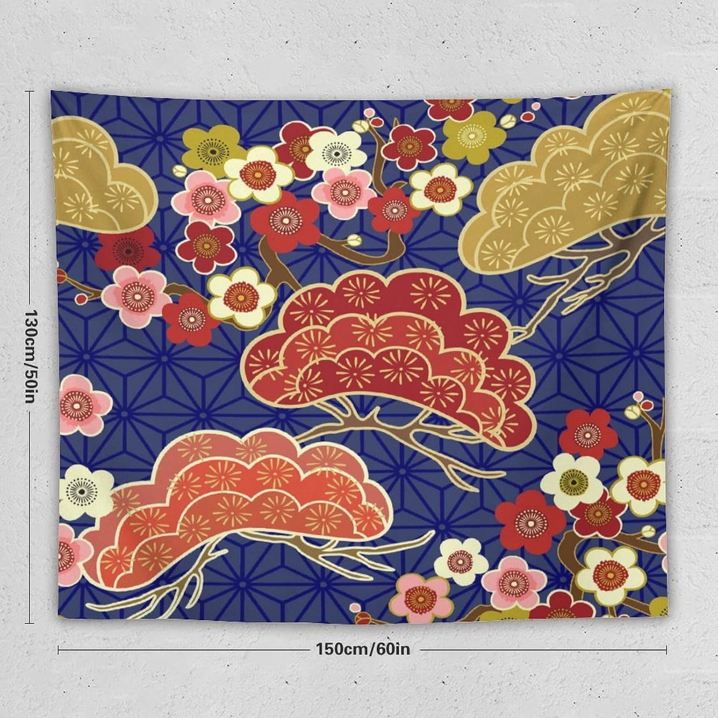 HZOHNAGO Japanese Tapestry Art Abstract Colorful Cherry Blossom Blue Background Pattern Printed Wall Tapestry Painting Wall Hanging for Bedroom Living Room Dorm 60" W x 50" H