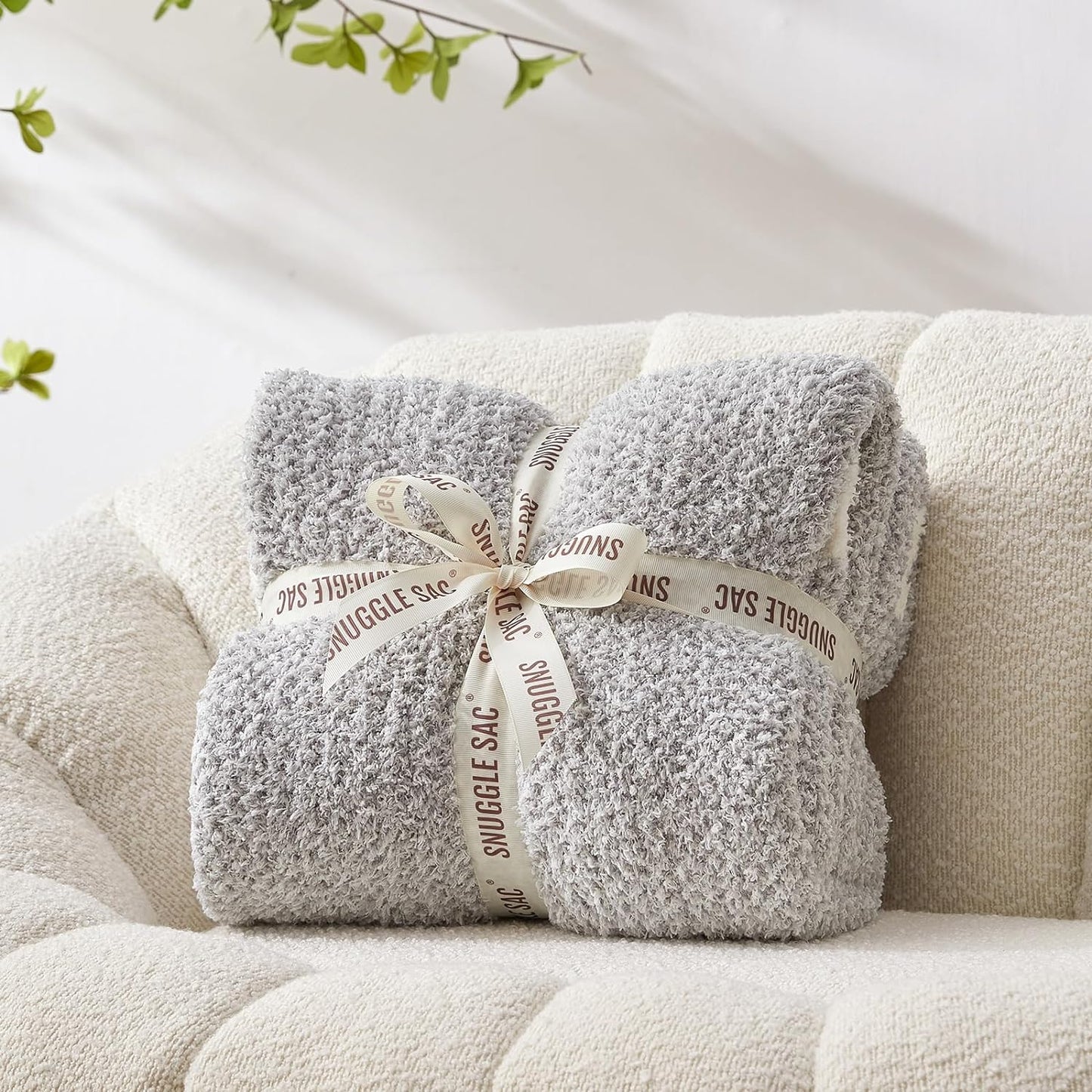 Snuggle Sac Queen Size Bedding Blanket Grey Color, Super Soft Warm Blankets for Bed, Living Room, Luxurious Microfiber Blanket Dupes, Heather Grey, 90x90 inches