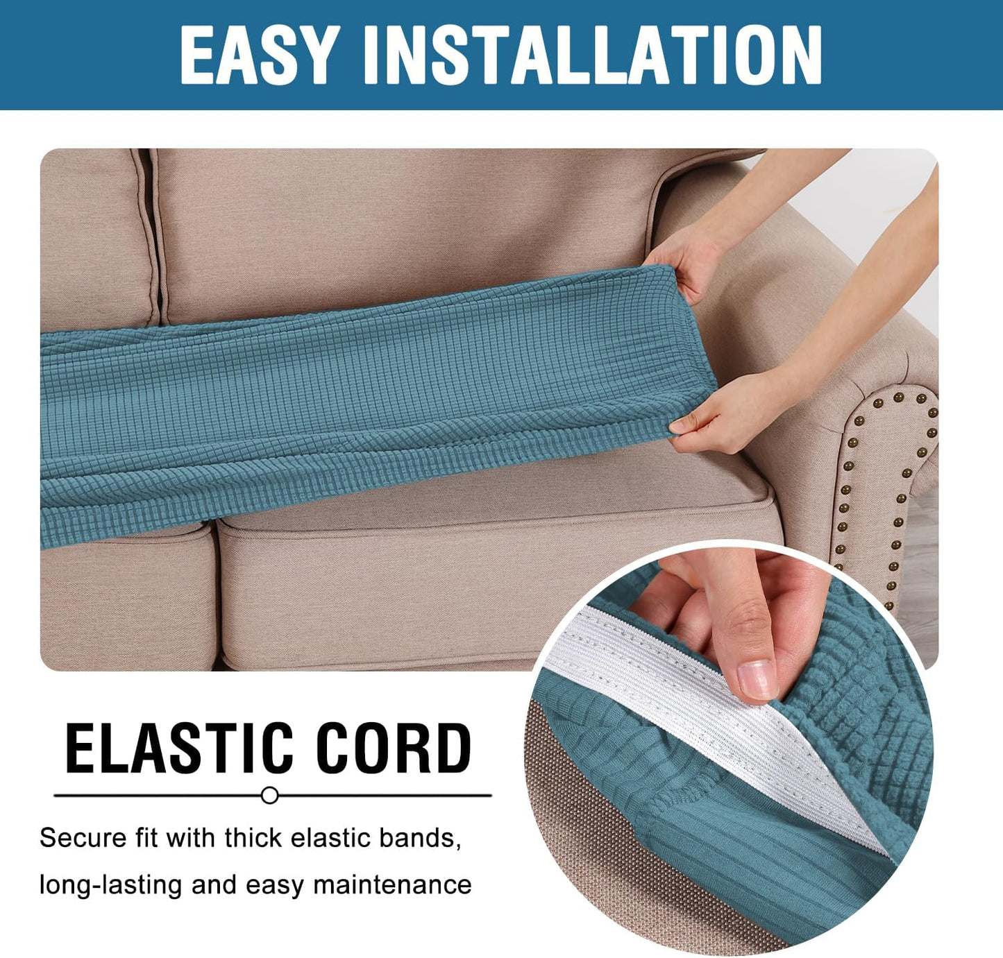 H.VERSAILTEX Super Stretch Individual Seat Cushion Covers Sofa Covers Couch Cushion Covers Slipcover Sets Thick Jacquard Textured Twill Fabric (1 Piece Chair Cushion Cover, Storm Blue)