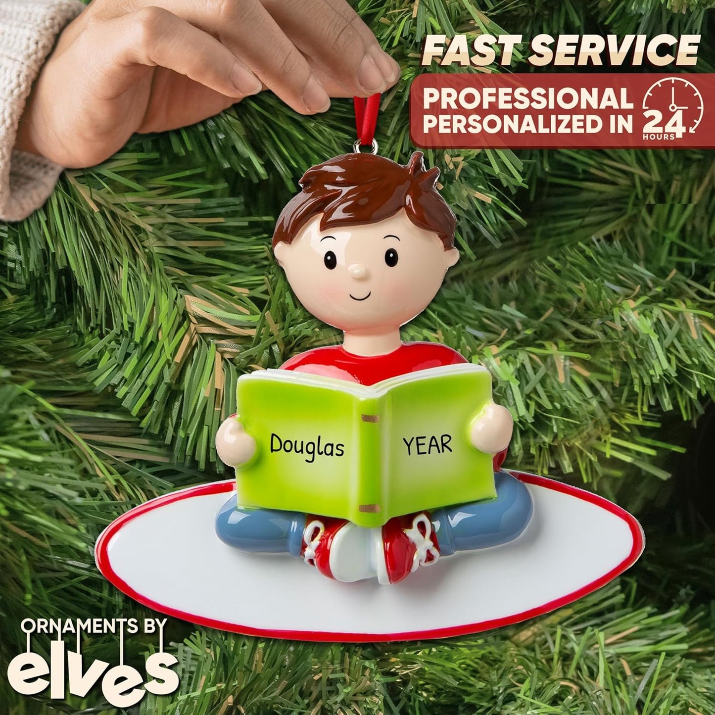 Personalized Child Christmas Tree Ornament - Toddler Pajamas Sleep Time Story Book Reader PJs Lover Kid - Free Customization