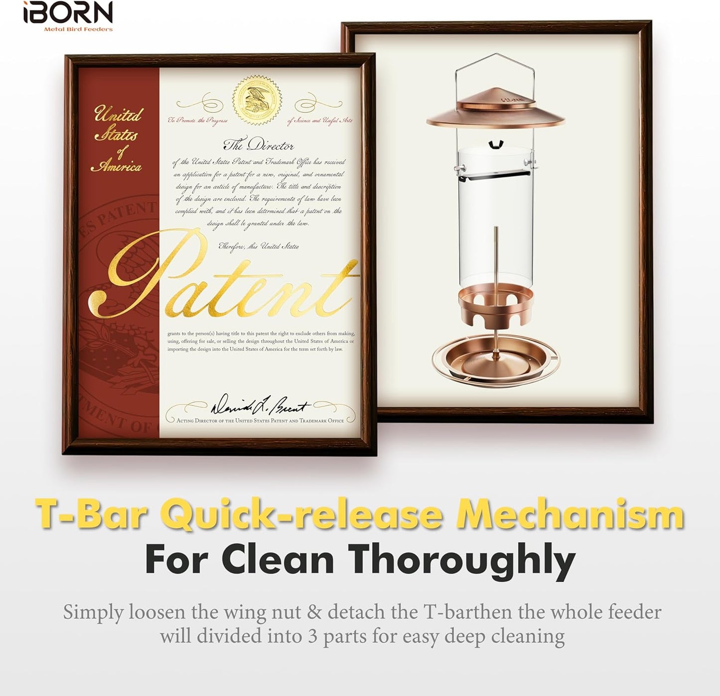 iBorn Metal Bird Feeder for Outside Hanging,Wild Bird Feeders for Cardinal,18cm Large Roof&Tray Brushed Copper 10 Port(Seed is not Included)