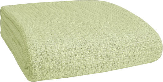 BELIZZI HOME 100% Cotton Bed Blanket, Breathable Bed Blanket Full Queen Size, Cotton Thermal Blankets Full Queen, Perfect for Layering Any Bed for All Season, Sage Green