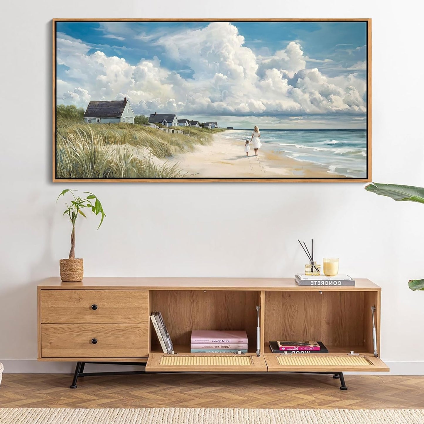 HGUAOA Coastal Canvas Wall Art - Large Landscape Wall Art for Living Room - Ocean and Beach Painting - Blue Artwork for Bedroom Decor - Above Bed Wall Pictures -Beach Theme Print Art