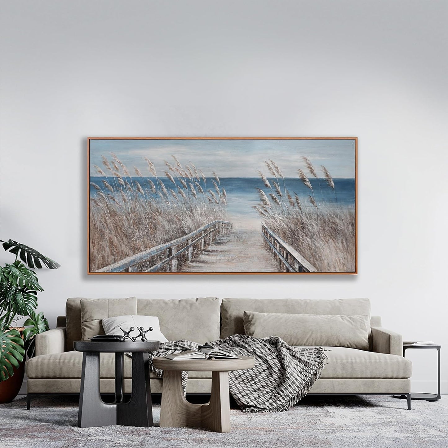 Wall Art Decor Canvas Print Painting Reed And Blue Coast Landscape Picture Artwork Framed Wall Decor For Living Room Bedroom Living Room And Apartment 20x40 Inch