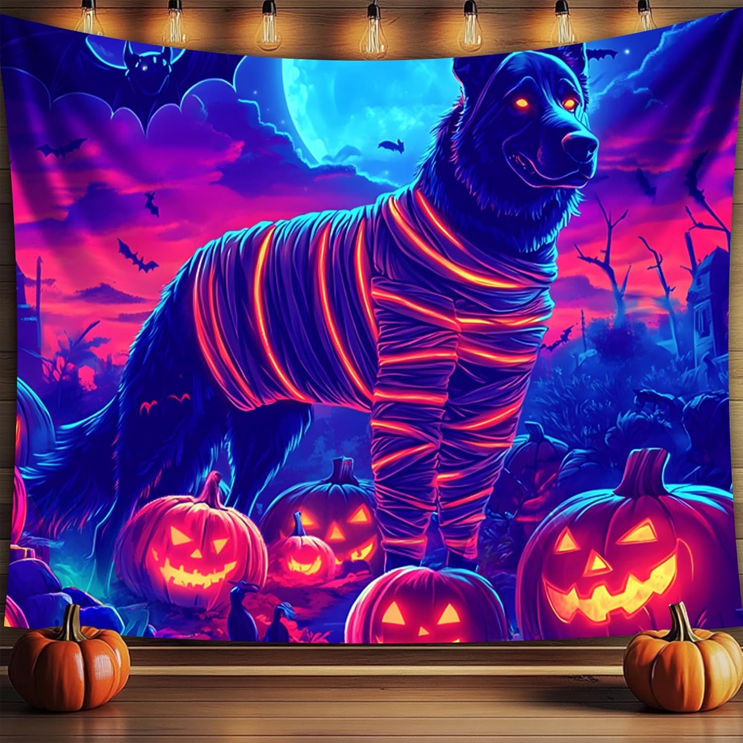 Halloween Tapestry, Blacklight Tapestry for Halloween Party Decor Hanging Tapestries Backdrop Wall Art Poster for Bedroom Dorm 90x70in