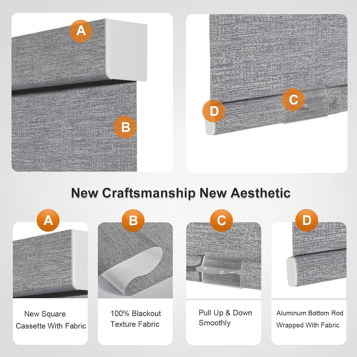 Persilux Blackout Roller Shades for Indoor Windows with Upgraded Cassette, Cordless Shades Window Blinds Pull Down for Doors, Easy to Install for Office/Living Room/Bedroom, Grey(29" W x 64" H)