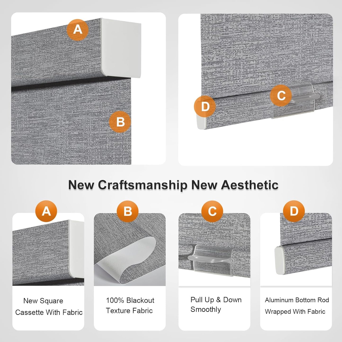 Persilux Blackout Roller Shades for Indoor Windows with Upgraded Cassette, Cordless Shades Window Blinds Pull Down for Doors, Easy to Install for Office/Living Room/Bedroom, Grey(28.5" W x 64" H)