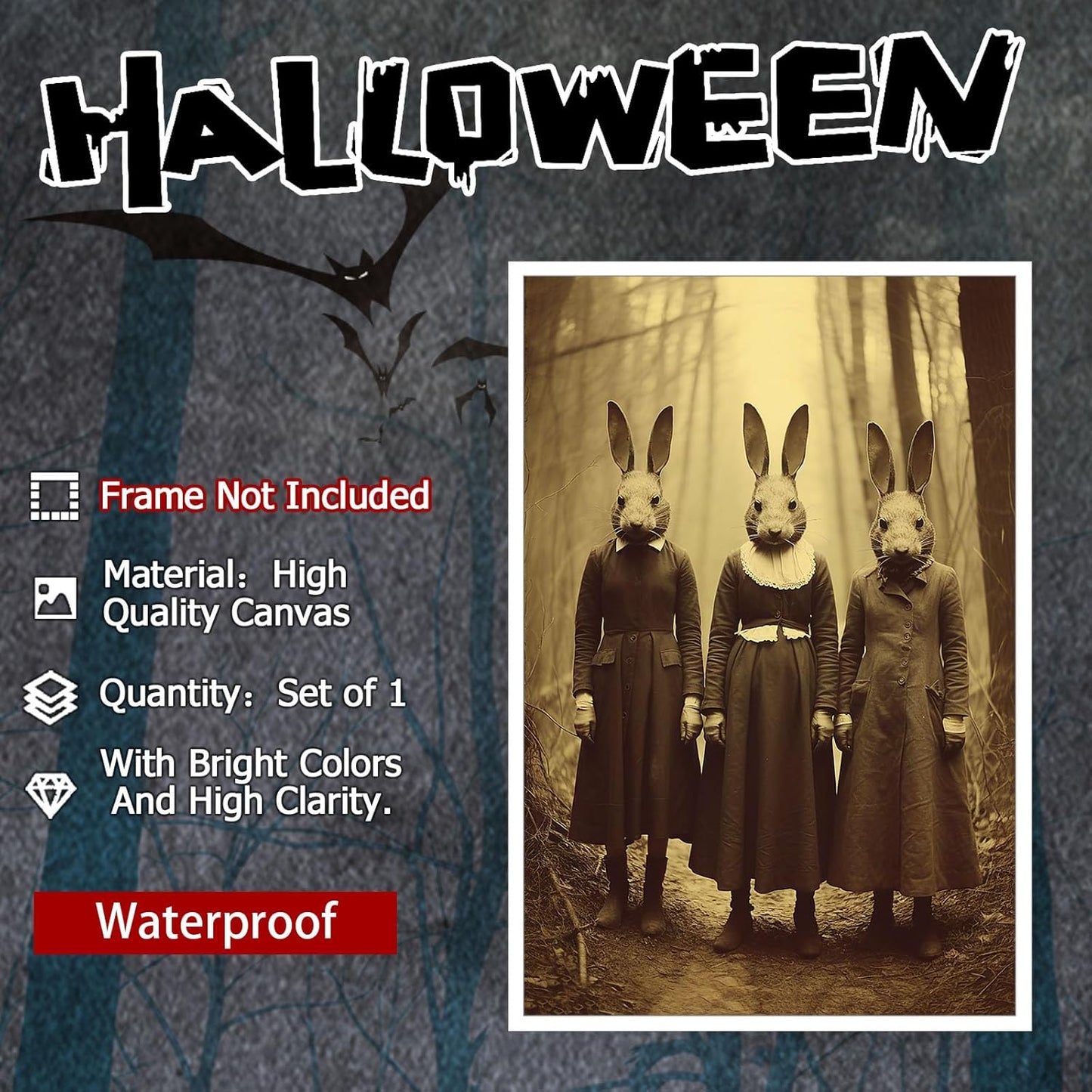 Vintage Halloween Wall Decor Rabbit Cult of the Occult Forest Canvas Wall Art Poster Gothic Dark Academia Decorations Room Creepy Print Spooky Pictures 24X36inch Unframed