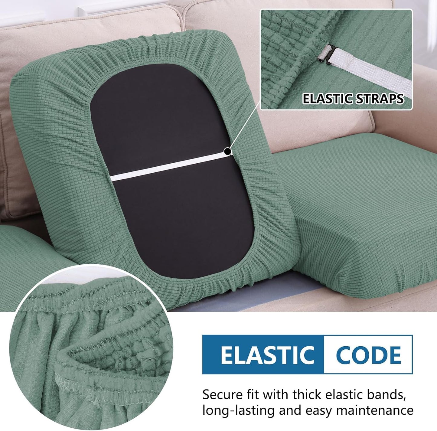 hyha Waterproof Sectional Couch Covers, Non Slip Sofa Couch Cushion Covers L Shape, Thick Stretch Jacquard Fabric, Washable Sofa Slipcovers with Elastic Bottom (1 Piece for Chaise, Green)