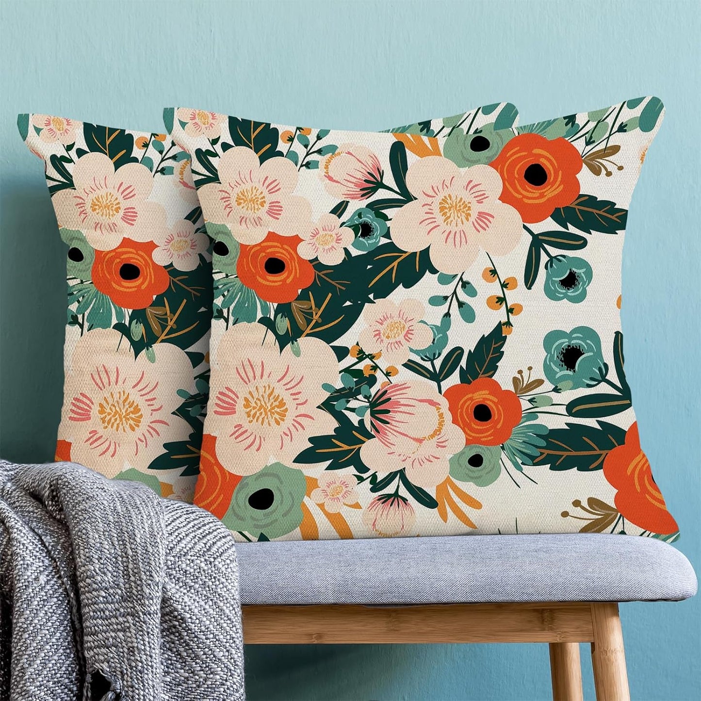 CXMEIFLY Spring Pillow Covers 20 x 20 Inch Set of 2 for Watercolor Flowers Decor Throw Pillows Pink Red Green Plant Floral Outdoor Decorative Cushion Cases for Couch Bed Decorations