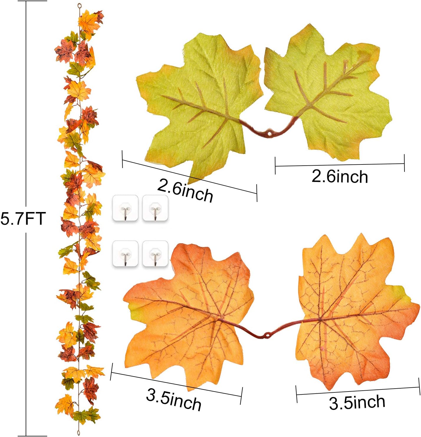 DearHouse 2 Pack Fall Garland Maple Leaf, 5.9Ft/Piece Hanging Vine Garland Artificial Autumn Foliage Garland Thanksgiving Decor for Home Wedding Fireplace Party Christmas (Green)