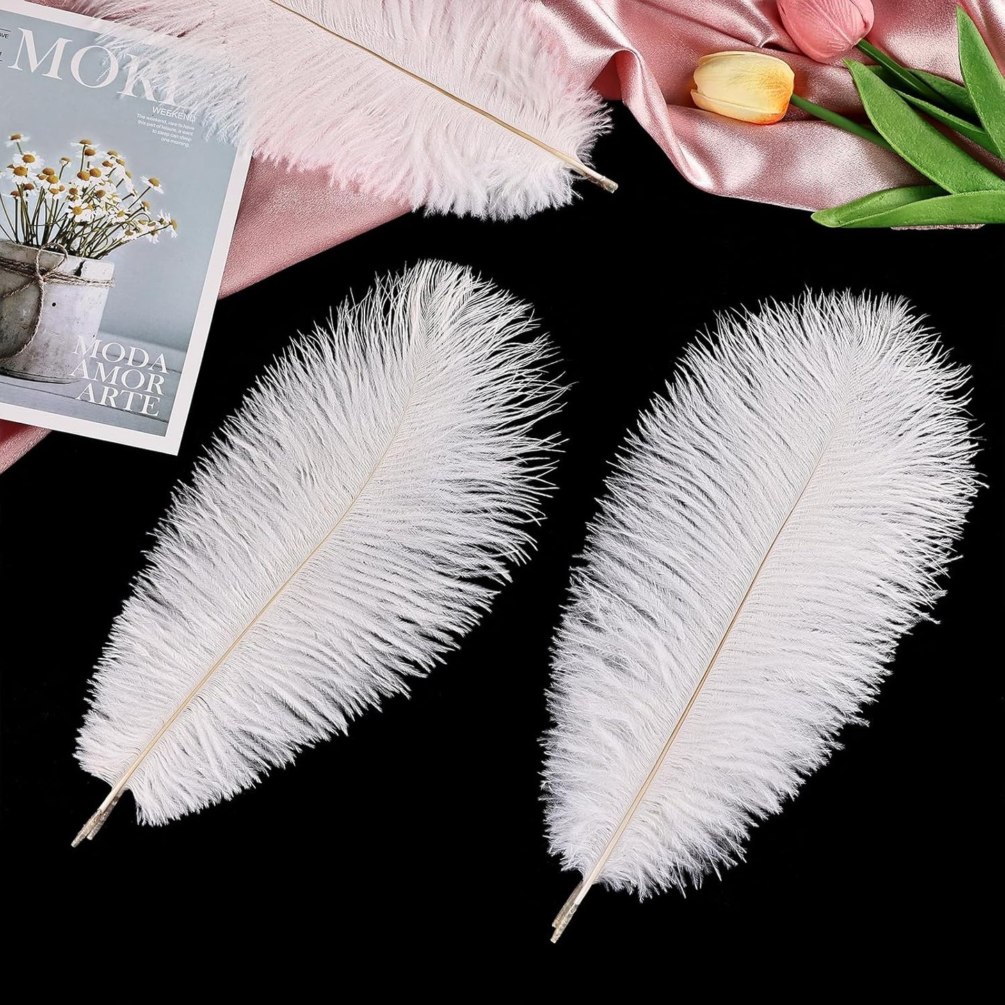 THARAHT White Ostrich Feathers 12pcs Natural Bulk 8-10Inch 20cm-25cm for Crafts Wedding Party Centerpieces Christmas Tree Decoration Feathers
